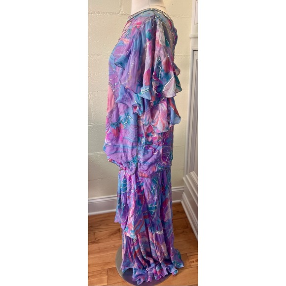 Vtg 80s Judith Ann Creations Butterfly 100% Silk Sequin Skirt & Blouse Size L - Picture 5 of 16